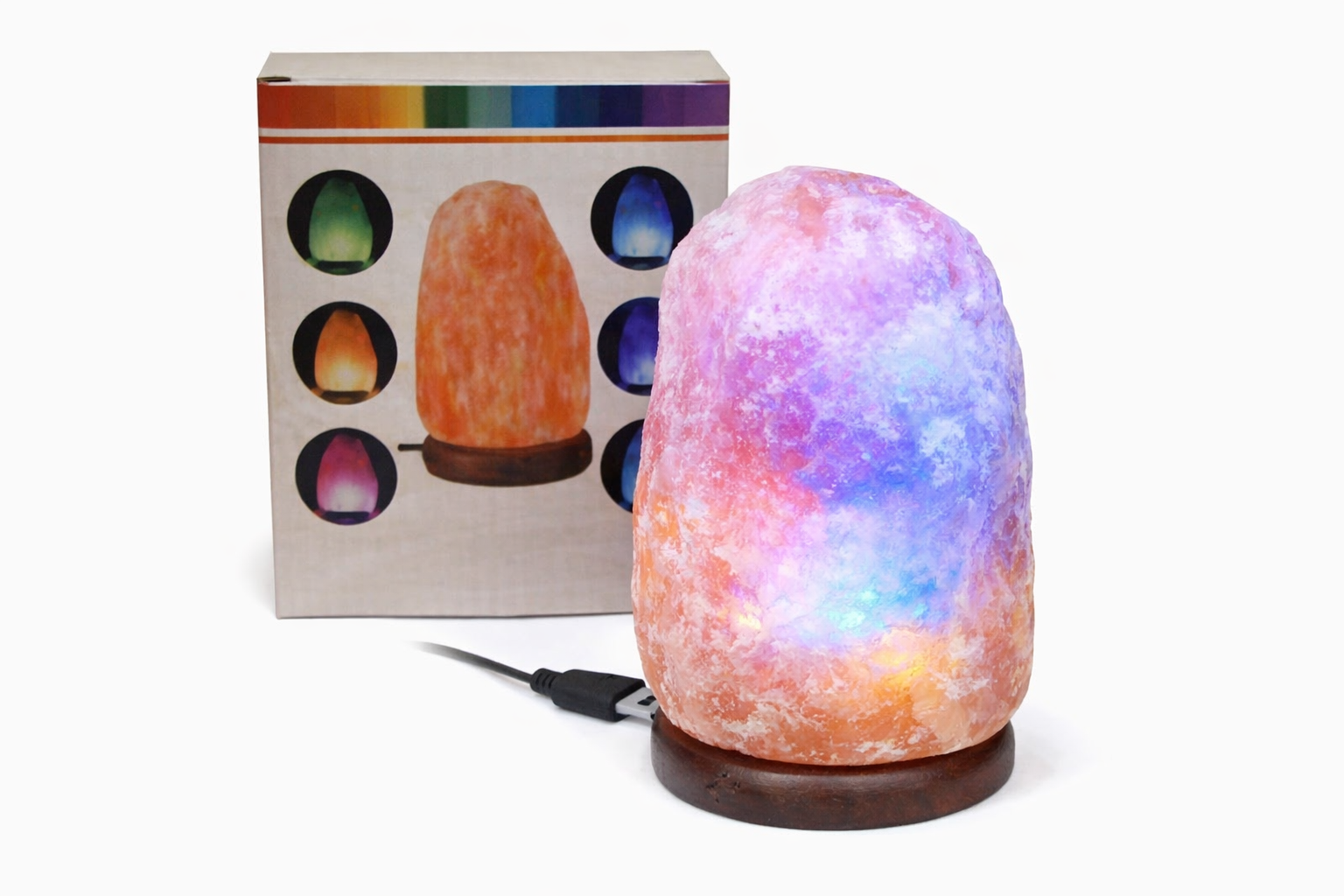 Lampada di Sale Himalayano USB Multicolor | Luce Cromatica & Atmosfera