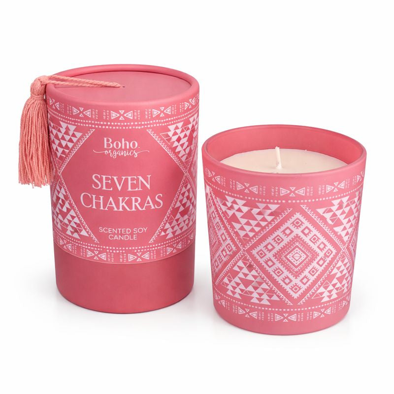 Candela Seven Chakras & Quarzo Rosa - Armonia e Apertura dei Chakra