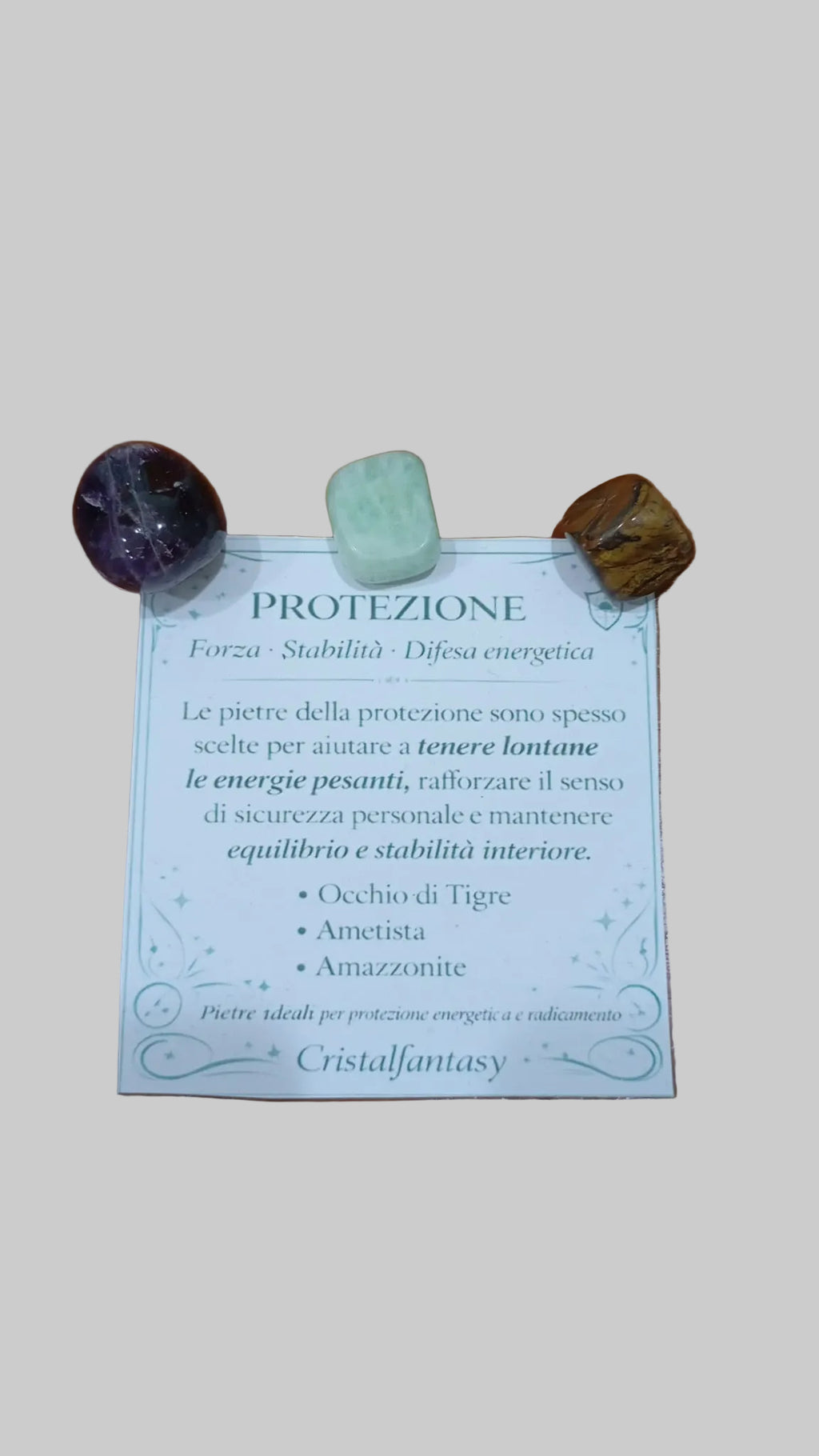 Sacchetto del Benessere "Protezione & Equilibrio" - Occhio di Tigre, Ametista e Amazzonite