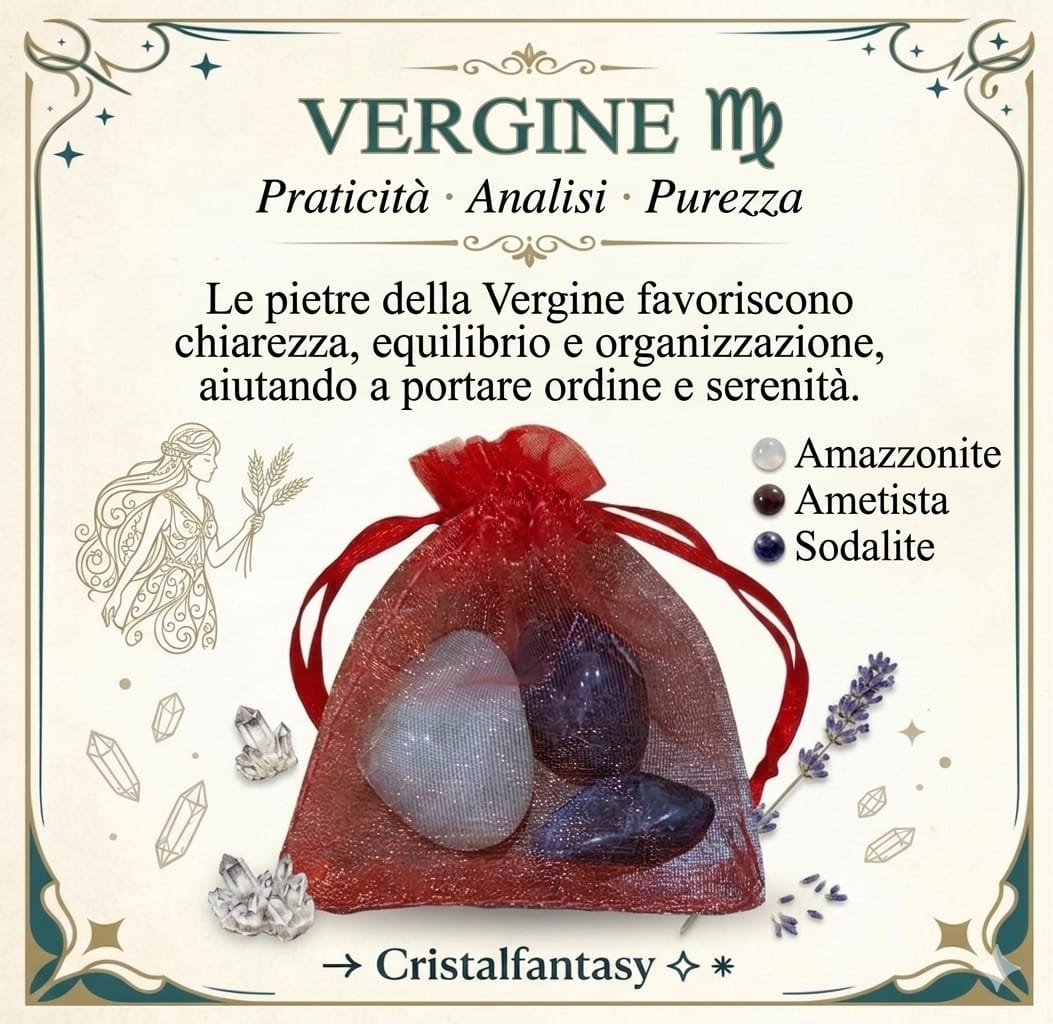 Kit Cristalli Segno Zodiacale Vergine - Amazzonite, Ametista, Sodalite